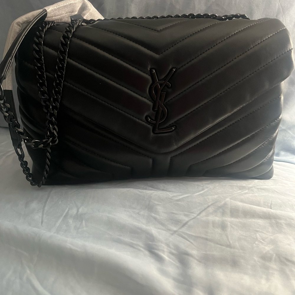 Saint Laurent Black Chevron Shoulder Bag